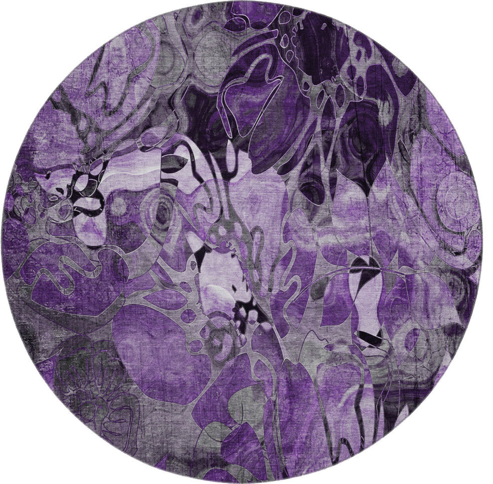 Premium Machine Washable Mayfield AMF558 Purple 8' x 8' Round Rug