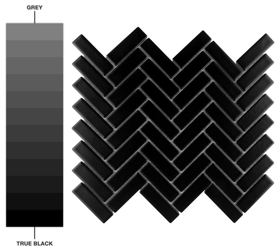 Metro Brick Herringbone Matte Black Porcelain Floor and Wall Tile