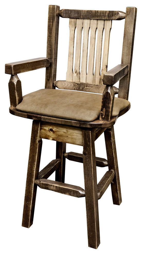 Captain's Barstool, Back and Swivel, Stain and Finish, Buckskin Pattern