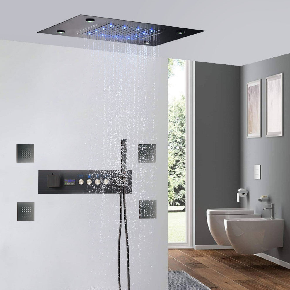 Led Waterfall Rainfall Shower System, Body Jets and Hand Shower, Dark Orb