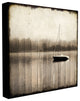 "Misty Morning Boat Vintage Planked Look" Stretched Canvas Wall Art