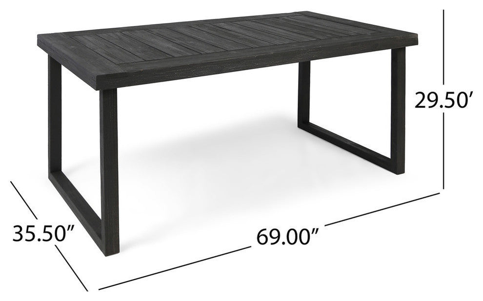 GDF Studio Ann Outdoor 69" Acacia Wood Dining Table, Sandblast Dark Gray Finish
