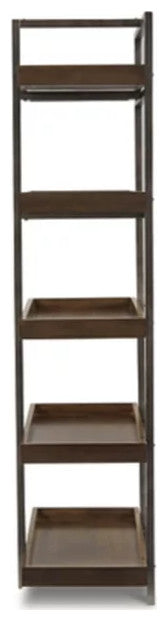 Industrial Bookcase, Tall Design With Black Metal Frame & Open Shelves, Brown