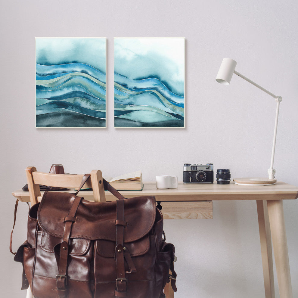 Abstract Blue Wave Seascape Tranquil Ocean Pattern, 2pc, each 13 x 19