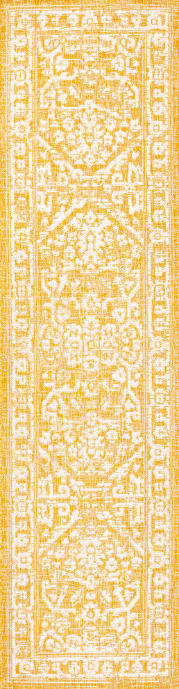 Malta Boho Medallion Textured Weave Indoor/Outdoor, Yellow/Cream, 2x8