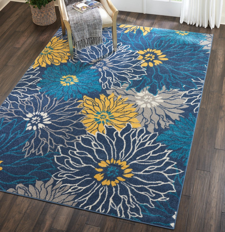 7' X 10' Blue Floral Power Loom Area Rug
