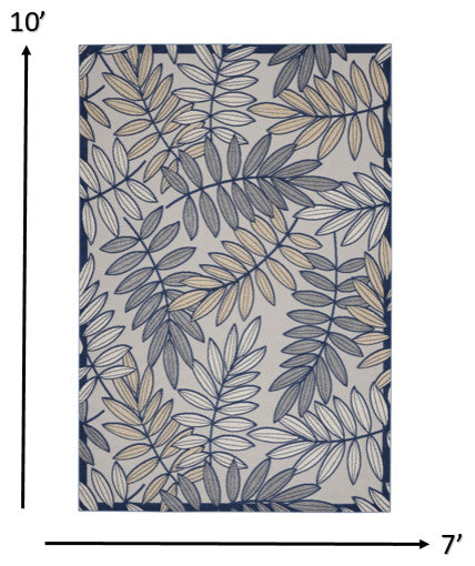 7' X 10' Ivory And Blue Floral Indoor Outdoor Area Rug