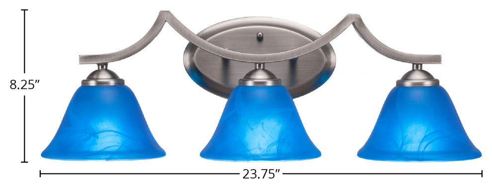 Zilo 3-Light Bath Bar Shown, Graphite Finish With 7" Blue Italian Glass