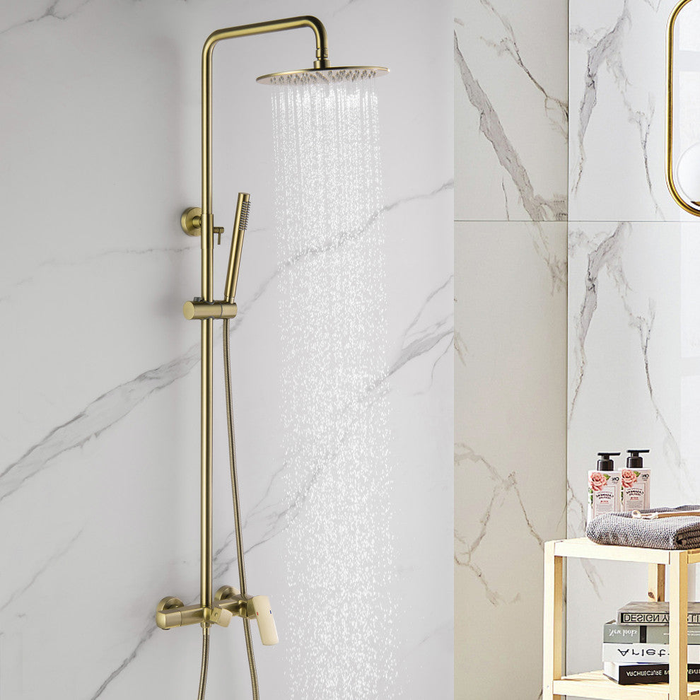 Luxury Complete Shower System With Rough-In Valve, Brushed Gold