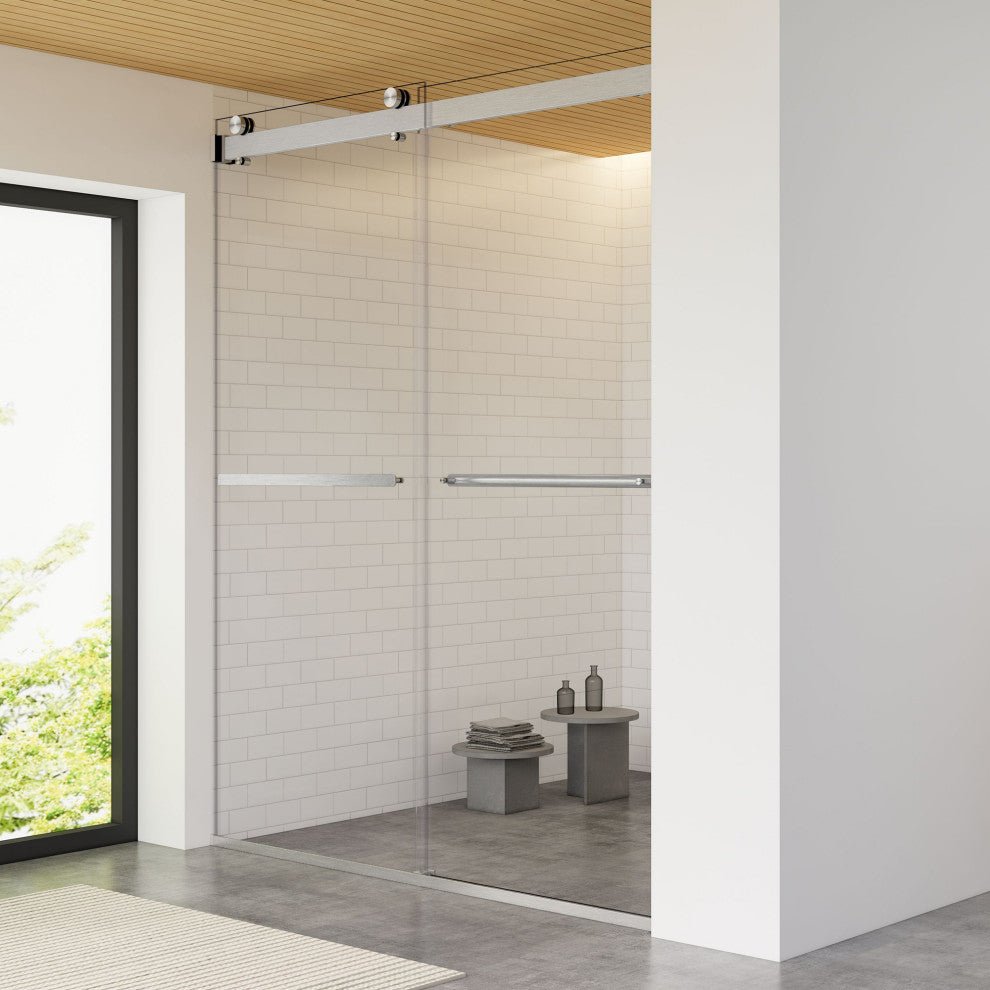 Marcelo By Pass Frameless Shower Door, Clear Glass, Brushed Nickel, 60"wx76"h