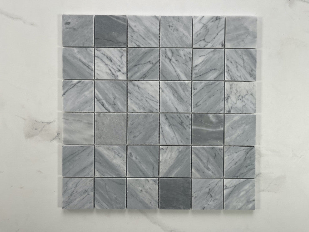 Bardiglio Gray Dark Grey Marble 2x2 Grid Square Mosaic Tile Polished, 1 sheet