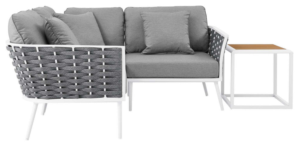 Sectional Sofa Table Set, White Gray, Aluminum, Modern, Outdoor Patio