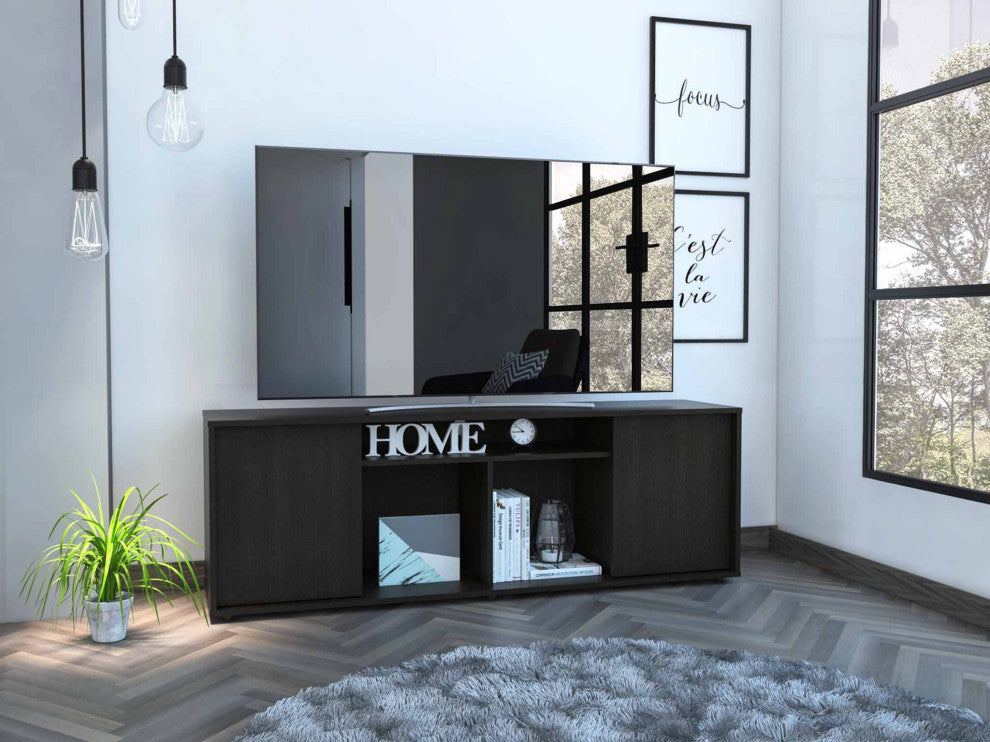 Black TV Stand Media Center With Two Cabinets