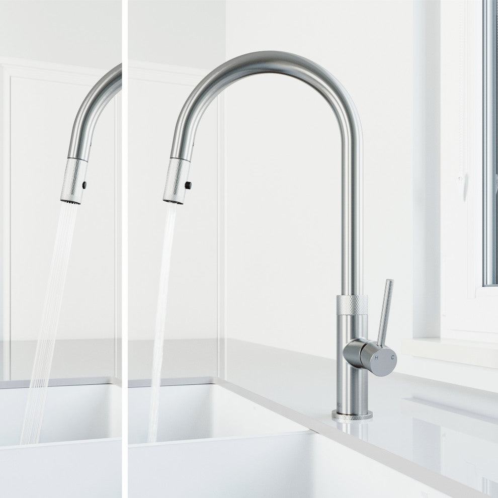 VIGO Bristol 19" H Single Handle Pull-Down Sprayer Kitchen Faucet, Stainless Steel, Without Extras