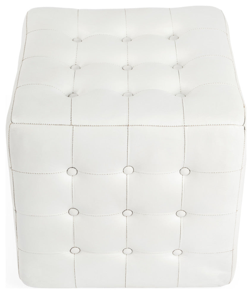 Leon White Leather Ottoman, 6165411
