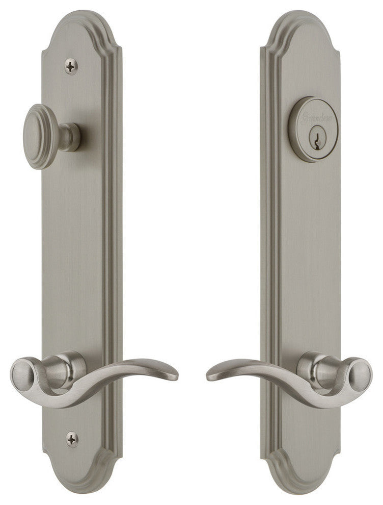 Arc Tall Plate Complete Entry Set, Bellagio Lever, Satin Nickel, 841043