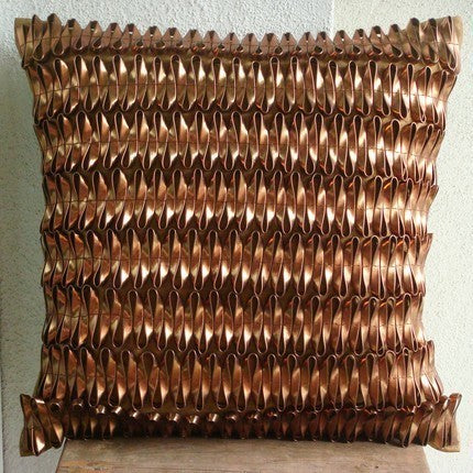 Faux Leather Toss Pillow Covers Metallic Rust Orange 20"x20" Knots, Rustic Rust