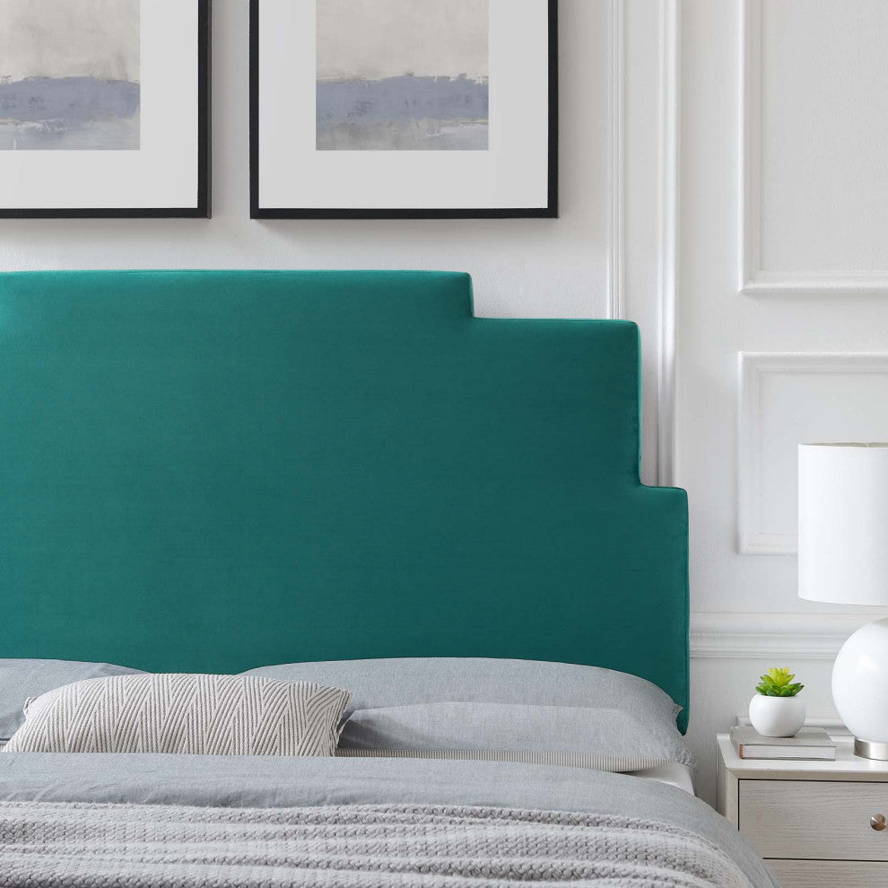 Headboard, King Size, Velvet, Teal Blue, Modern Contemporary, Bedroom Master