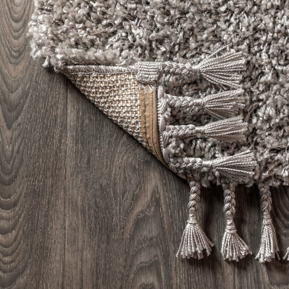 Mercer Shag Plush Tassel Area Rug, Grey, 2 X 8