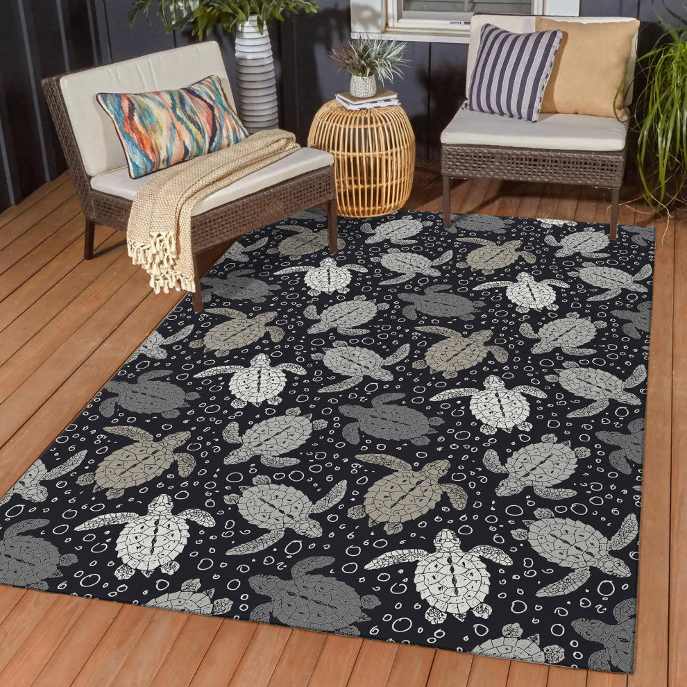 Indoor/Outdoor Seabreeze SZ13 Black Machine Washable 10' x 14' Rug