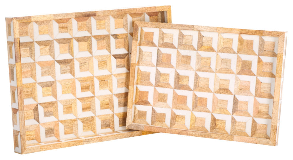 Safavieh Aria Tray, Set of 2, Antique Ivory/Natural Brown