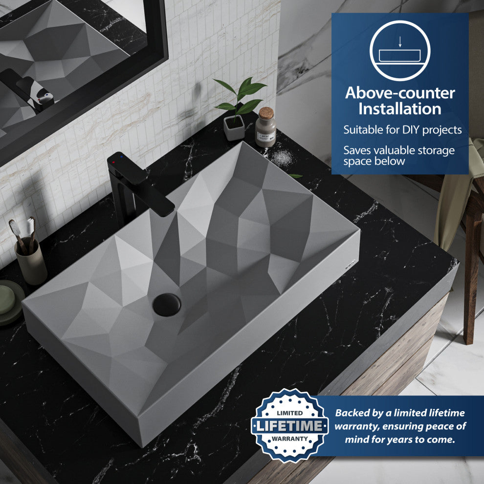 Karran Diamond SQS400 Quartz 28" Bathroom Vessel Sink, Grey