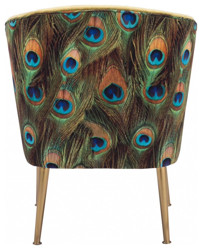 Tabitha Accent Chair Green Gold and Peacock Print