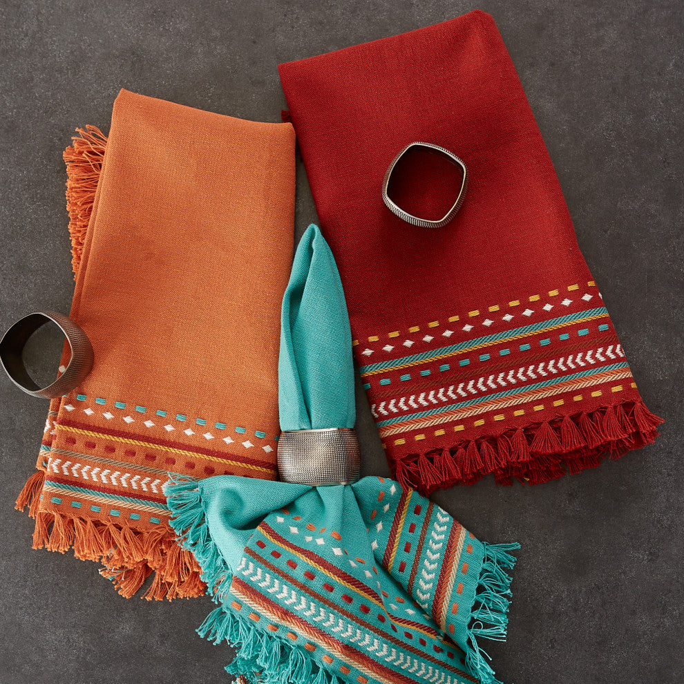 Sedona Sunset Hacienda Stripe Fringed Napkin Set of 6