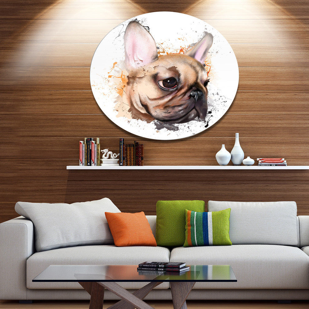 Brown Watercolor French Bulldog, Animal Large Disc Metal Wall Art, 23"