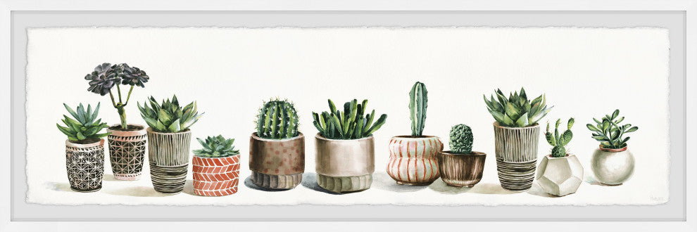 "Colored Pots and Cactus" Framed Painting Print, 30"x10"