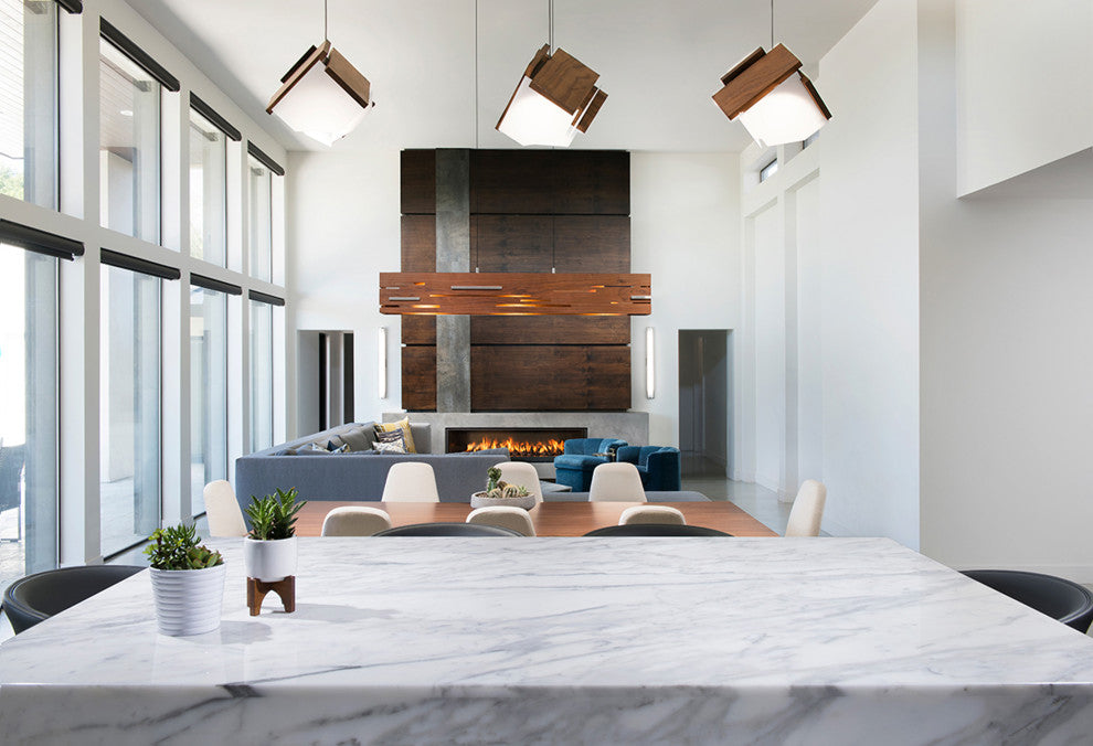 Mica L 1-Light Pendant, Dark Stained Walnut - Frosted Polymer, Incandescent