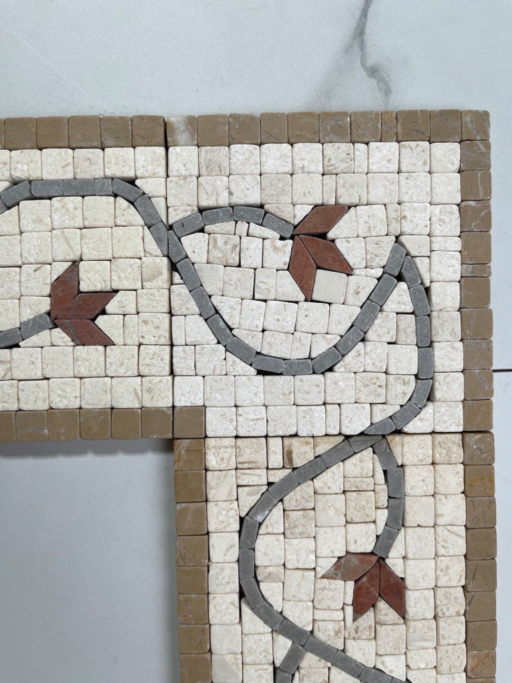 Marble Mosaic Border Decorative Accent Tile Edera 4x4 Tumbled, 1 piece