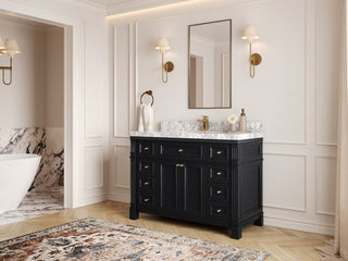 Paris 48" Single Sink Bathroom Vanity, Black 2" Venatino Quartz