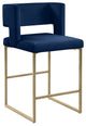Caleb Upholstered Counter Stool, Set of 2, Navy, Velvet, Brushed Gold