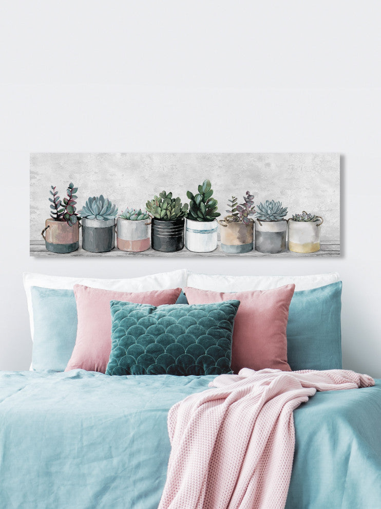 "Row of Succulents" Painting Print on Wrapped Canvas