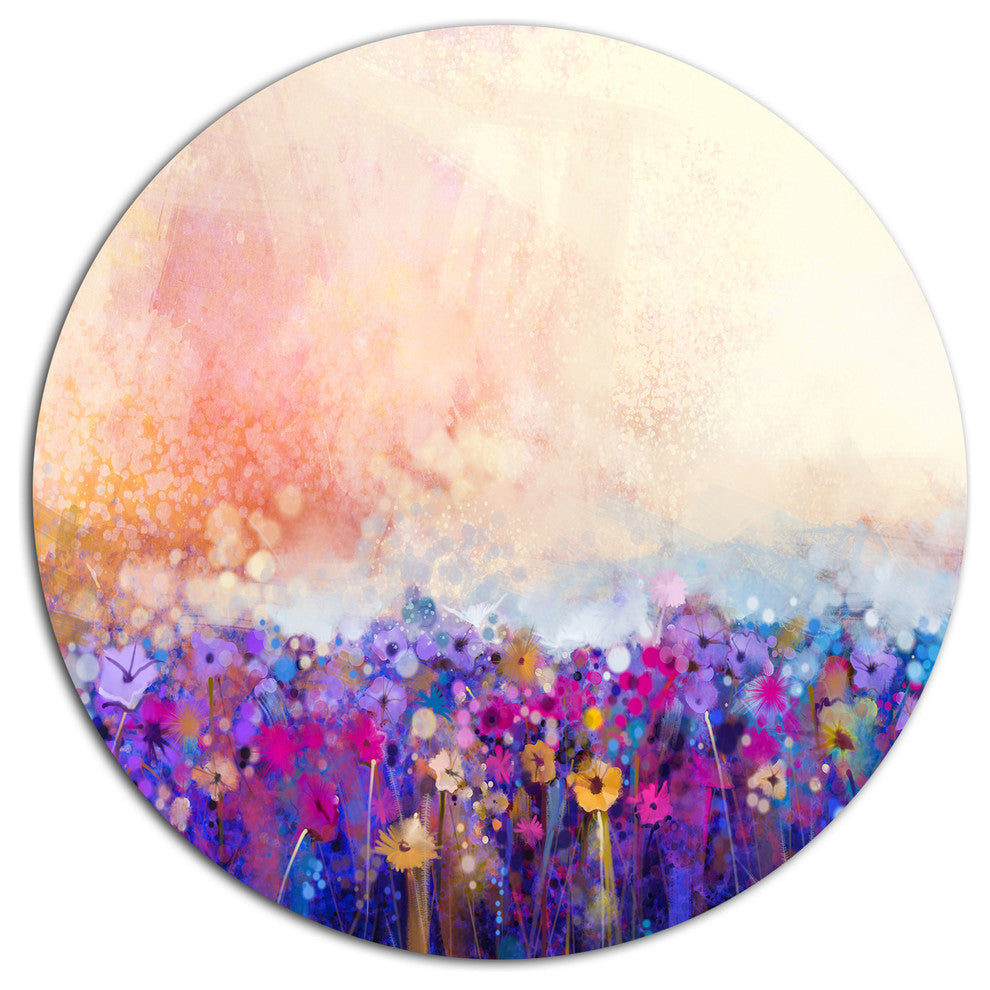 Abstract Flower Watercolor Painting, Floral Disc Metal Wall Art, 38"