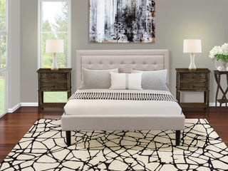3Pc Fannin Bed Set, 1 Wingback Bed, 2 Small Nightstands, Mist Beige