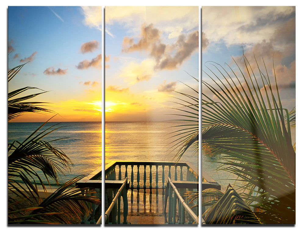 "Sunset Sea View from Terrace" Photo Metal Wall Art, 3 Panels, 36"x28"