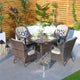 5-Piece Patio Wicker Round Table Dining Set with 4 Cushioned Armchairs