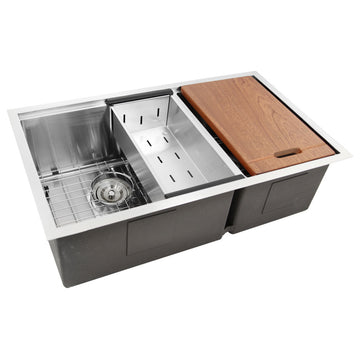Nantucket SR-PS-3219-OS-16 Offset Double Bowl Prep Station S. Steel Sink