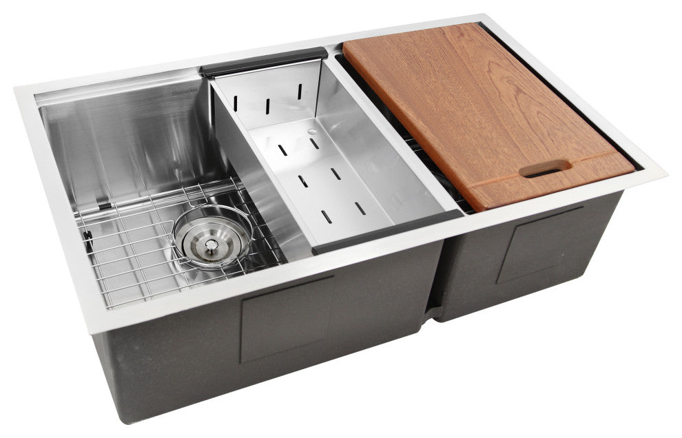 Nantucket SR-PS-3219-OS-16 Offset Double Bowl Prep Station S. Steel Sink