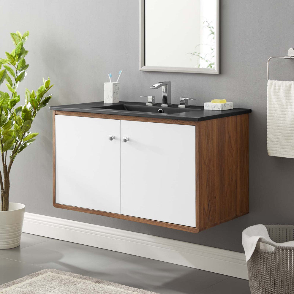 Transmit 36" Wall-Mount Bathroom Vanity - Walnut Black