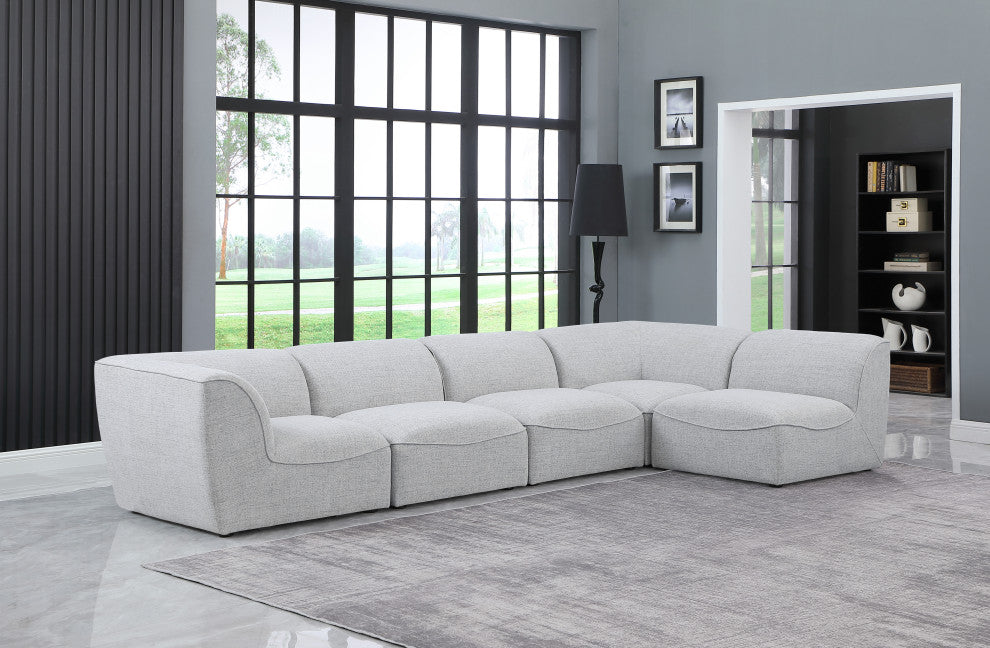 Miramar Linen Textured Fabric  5-Piece Modular L-Shaped Sectional, Grey