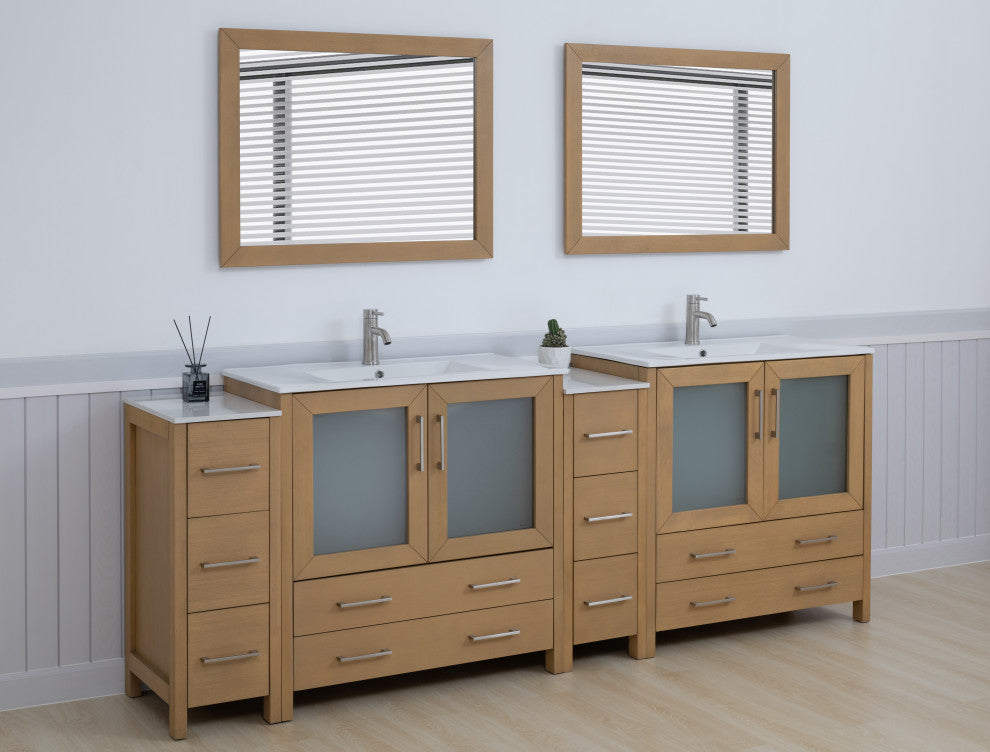 Vanity Art Freestanding Bathroom Vanity Set with Ceramic Top & Mirror