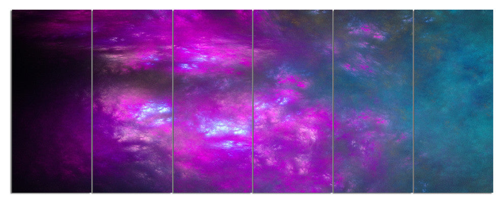 Purple Blue Starry Fractal Sky, Abstract Canvas Art Print, 70"x28", 6 Panels