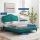 Platform Bed Frame, Twin Size, Velvet, Teal Blue, Modern Contemporary, Bedroom