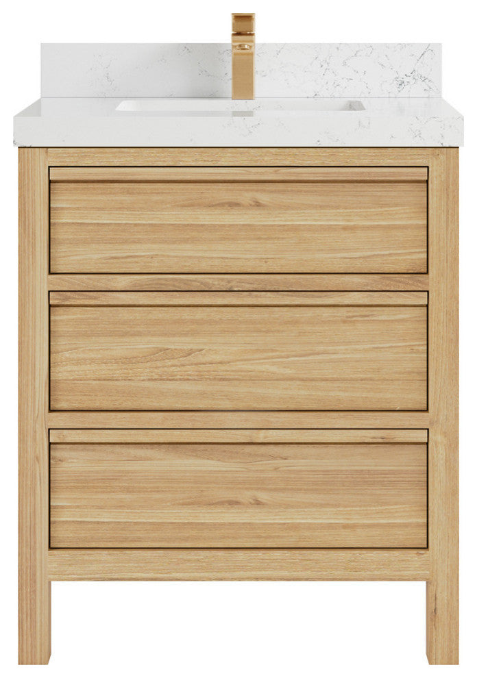 Elizabeth 30 Single Sink Bath Vanity in Light Natural Teak 2" Empira Quartz