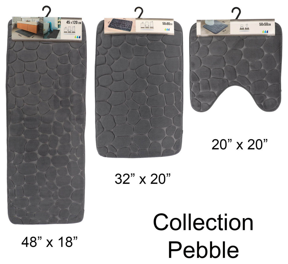 Bath Rug Memory Foam Mat 3D Pebble, Dark Gray, Runner Mat 48"