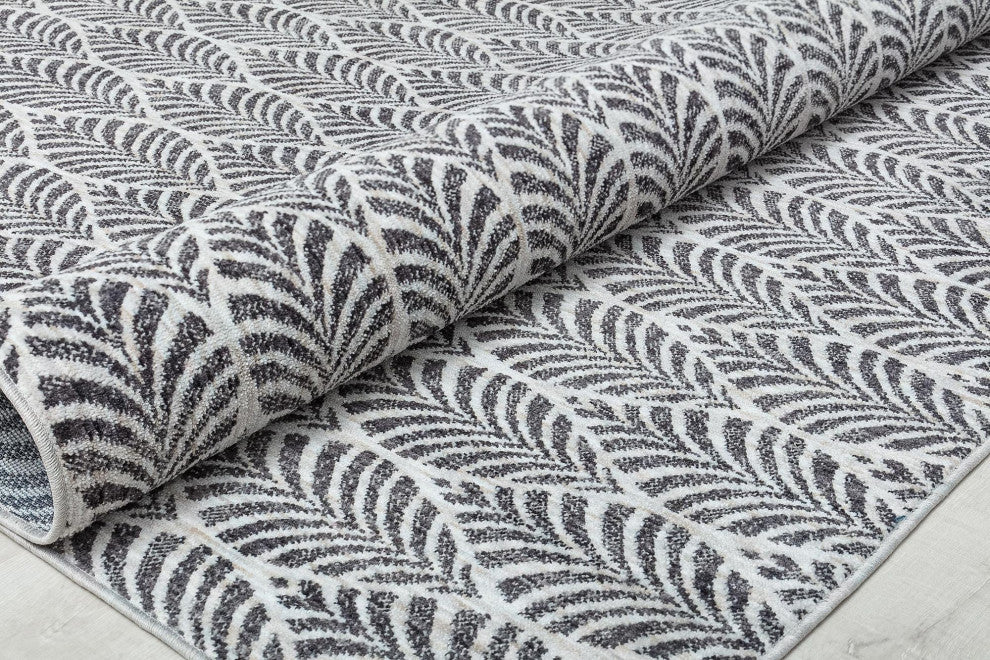 Jade Fusion White Geometric Contemporary White Recycled Area Rug, 5'3" X 7'0"