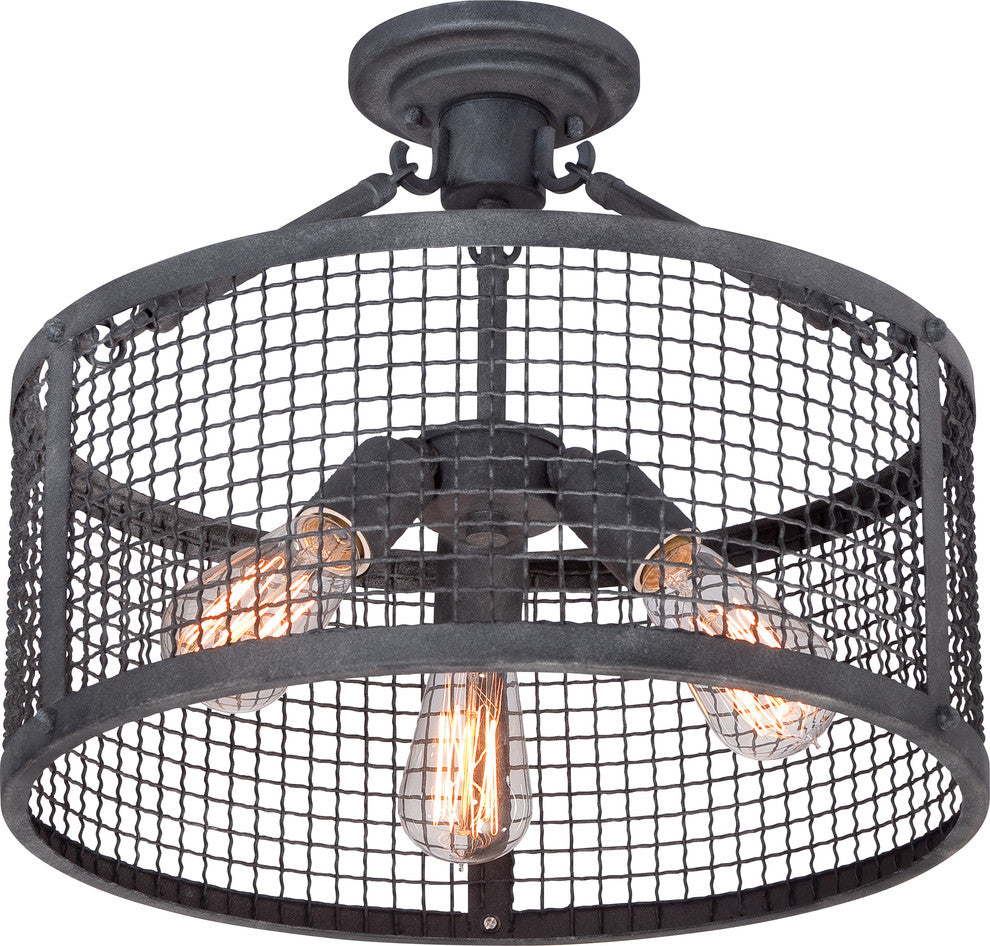 Quoizel WLR1716MB Three Light Semi-Flush Mount Wilder Mottled Black